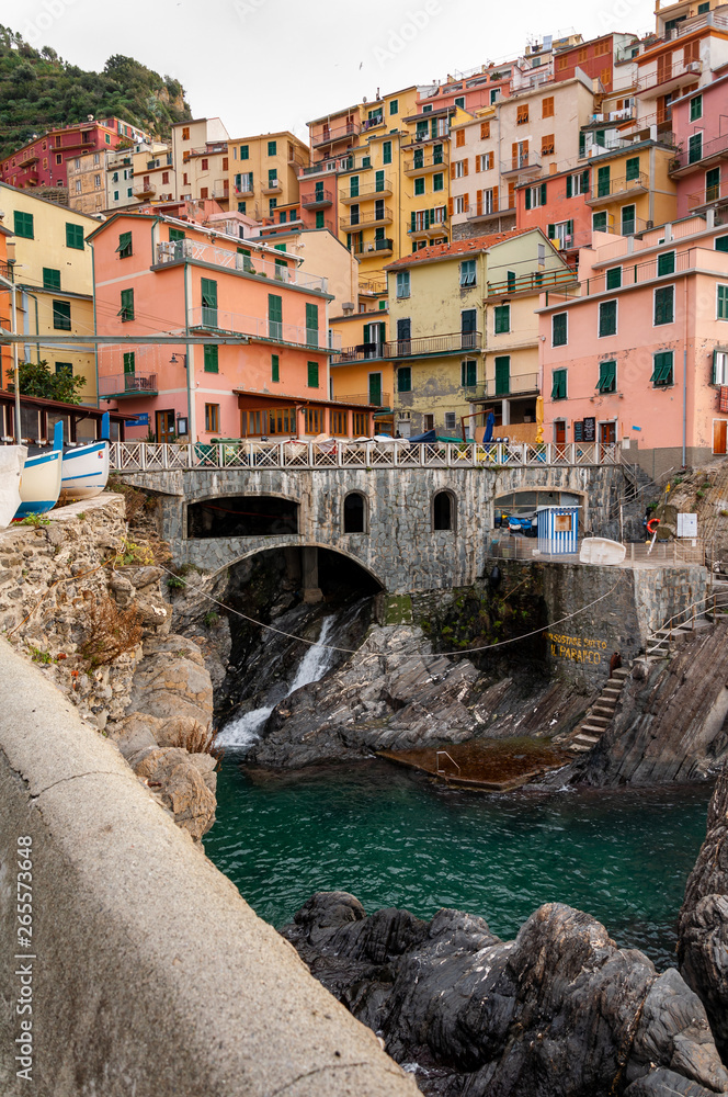 Manarola in the Cinque Terre, Italy.  Beautiful seaside town and fishermen, a popular tourist destination for sea holidays and tracking in unspoiled nature.