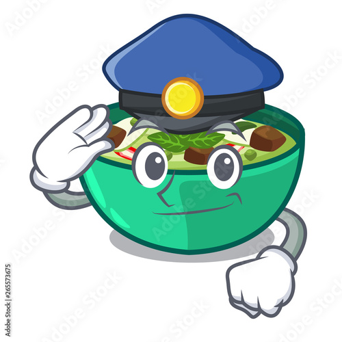 Police green churry served in cartoon bowl