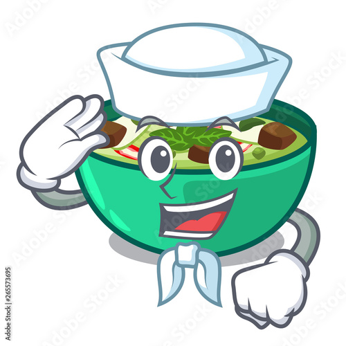 Sailor green churry served in cartoon bowl photo