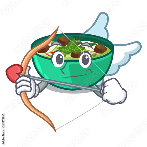 Cupid green churry served in cartoon bowl