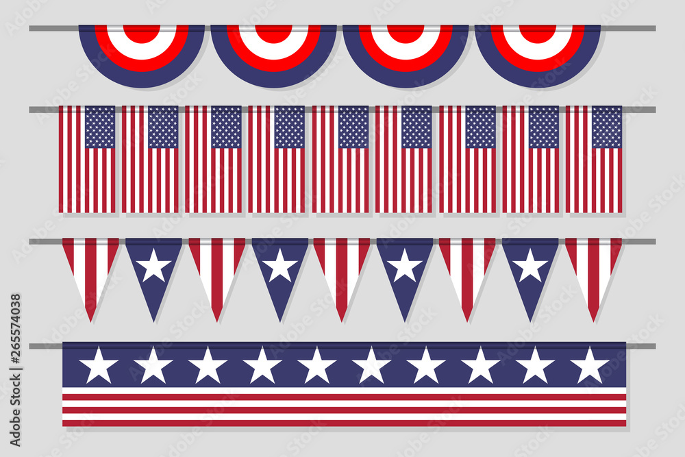 Fototapeta premium Hanging Decorative USA Banner Flag Set For Independence Day
