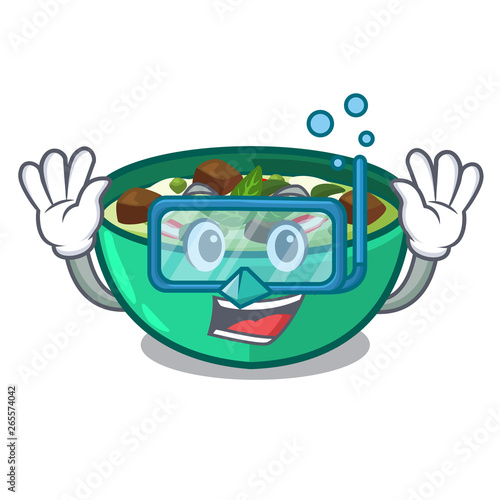Diving green churry above mascot table wood