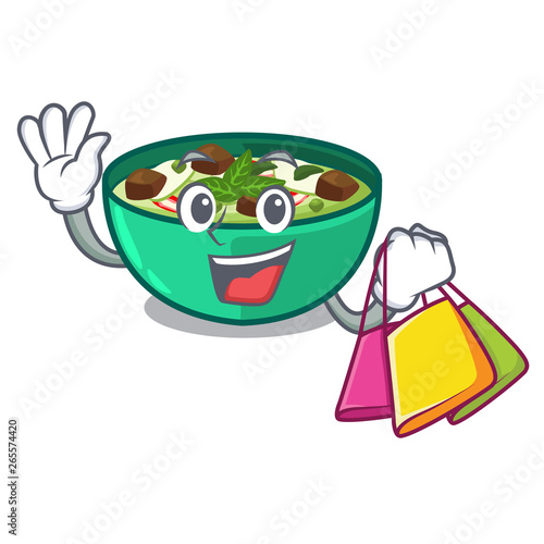 Shopping green churry above mascot table wood