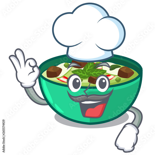 Chef green churry above mascot table wood