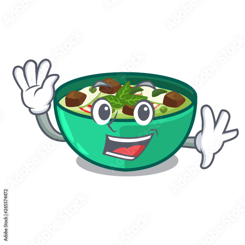 Waving green churry above mascot table wood