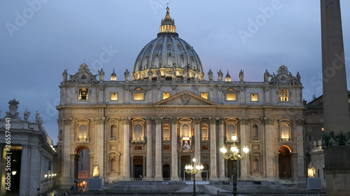 evening close up of st peter's basilica in vatican