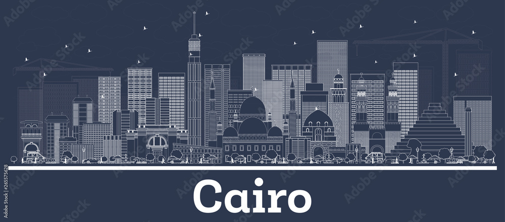 Outline Cairo Egypt City Skyline with White Buildings.