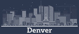 Outline Denver Colorado City Skyline with White Buildings.