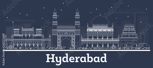 Outline Hyderabad India City Skyline with White Buildings.