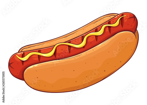 Fototapeta Hot Dog With Mustard Hand Drawing