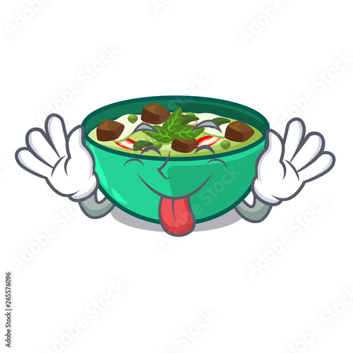 Tongue out green churry isolated with the cartoon
