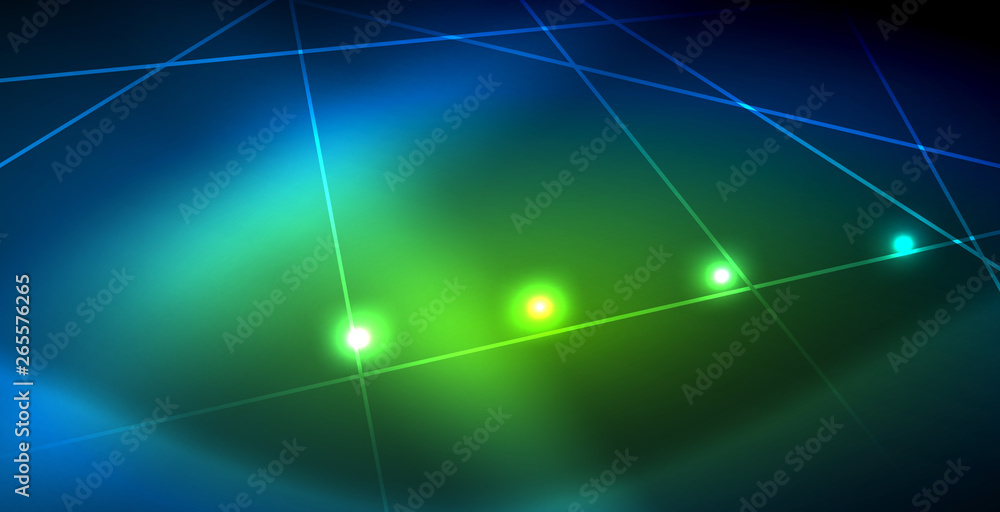 Neon glowing techno lines, blue hi-tech futuristic abstract background template with lights Neon glowing techno lines, blue hi-tech futuristic abstract background template with lights