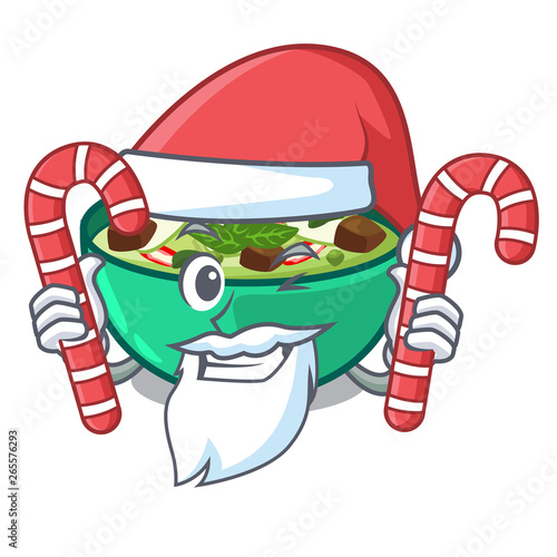 Santa with candy green churry isolated with the cartoon