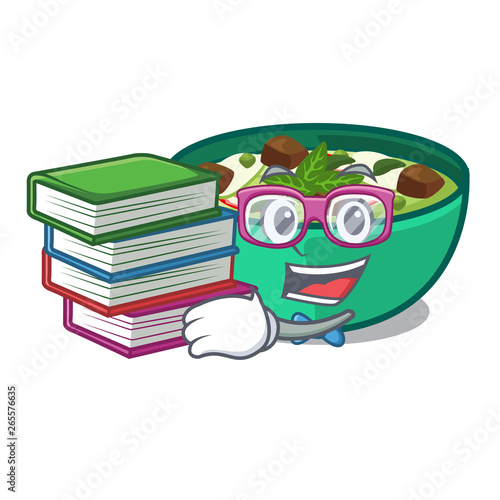 Student with book green churry isolated with the cartoon