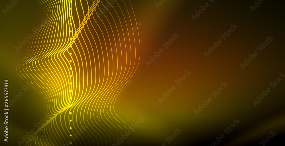 Glowing abstract wave on dark, shiny motion, magic space light. Techno abstract background Glowing abstract wave on dark, shiny motion, magic space light. Techno abstract background