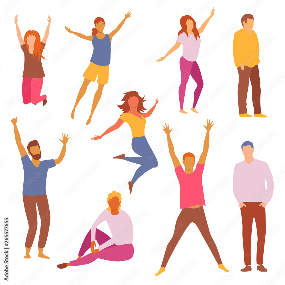 happy people. group of cheerful people. set of vector images
