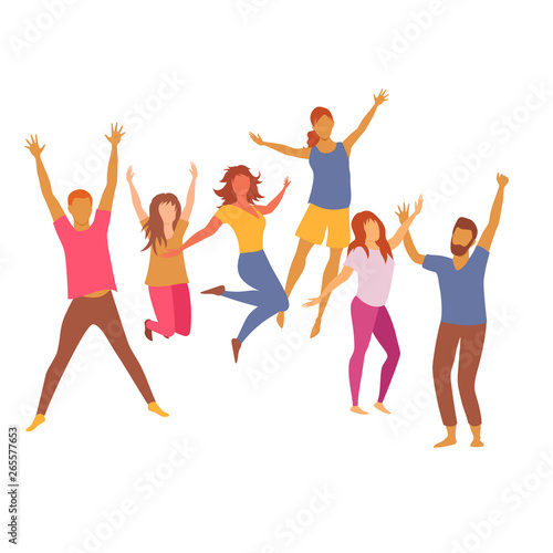 happy people. group of cheerful people. people jump for joy