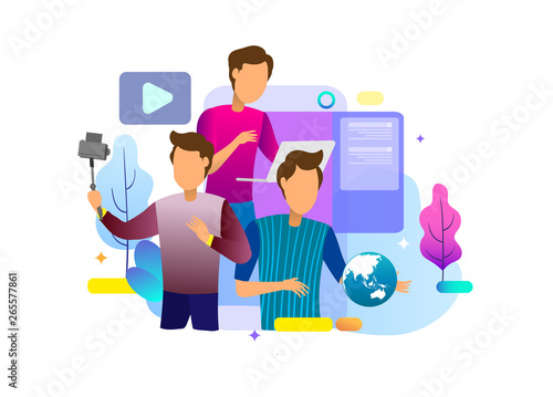 Social media concept landing page template. Landing page design of social media and entertainer. Modern flat design concepts for website design ui/ux and mobile website development.
