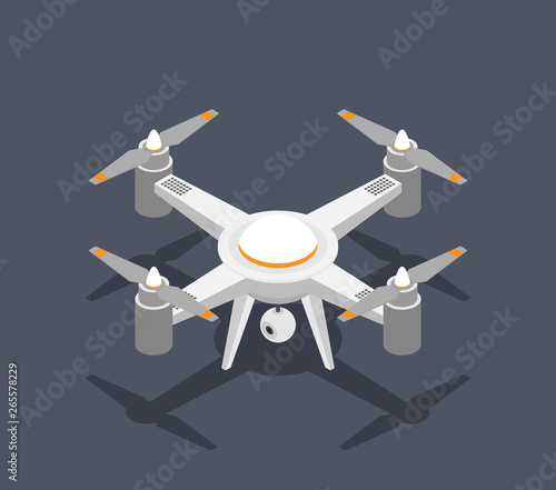 Flat vector isometric drone isolated on color background