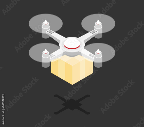 Flat vector isometric drone isolated on color background