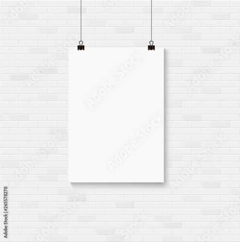 White blank poster mockup on the seamless brick wall