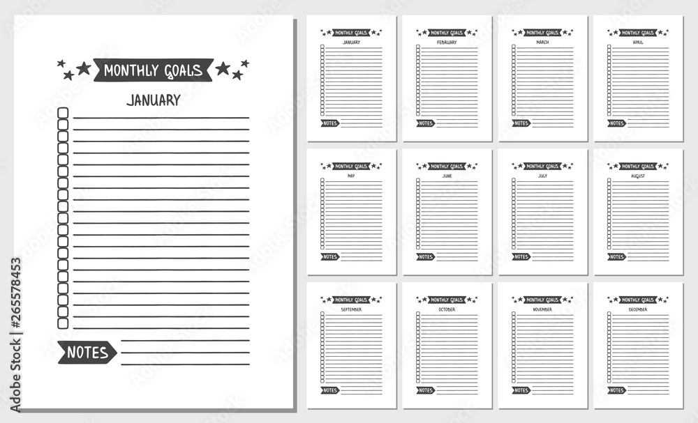 Monthly Goals. Vector Template for Agenda, Planner and Other Stationery ...