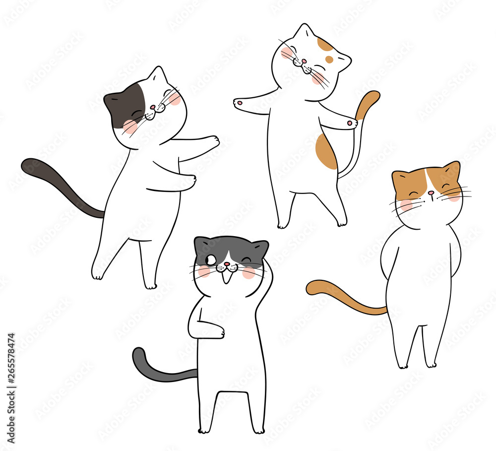 Draw set cute cat different pose so funny. Stock Vector | Adobe Stock