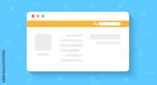 Colorful web browser window isolated on blue background. Simple design detailed icon. Colorful template. Realistic concept. Beautiful background. Flat style cartoon vector illustration.