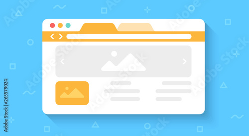 Colorful web browser window isolated on blue background. Simple design detailed icon. Colorful template. Realistic concept. Beautiful background. Flat style cartoon vector illustration.