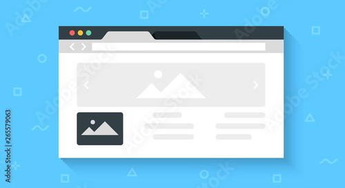 Colorful web browser window isolated on blue background. Simple design detailed icon. Colorful template. Realistic concept. Beautiful background. Flat style cartoon vector illustration.