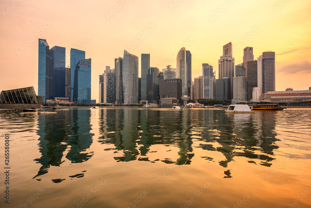 Singapore Skyline. Singapore`s business district, blue sky and night view for marina bay
