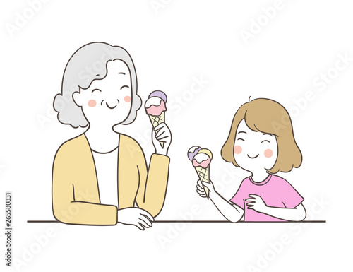 Draw Elderly Grandmother And Girl Eating Ice Cream Stock Vector Adobe Stock Draw Elderly Grandmother And Girl Eating Ice Cream Stock Vector Adobe Stock