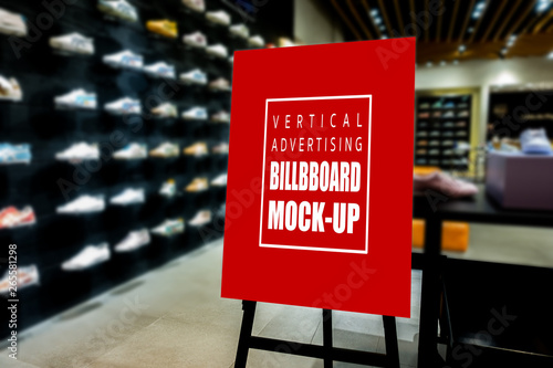 Mock up advertising billboard in shoe shop