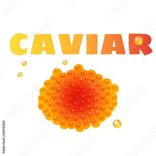 Red caviar with text isolated on white background. Vector illustration.