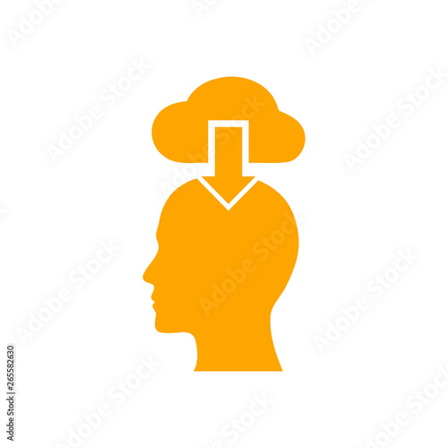 digital human head, brain, technology, head, memory, creative technology mind, artificial intelligence orange color icon