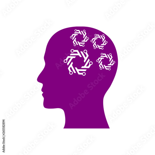 digital human head, brain, technology, head, memory, creative technology mind, artificial intelligence purple color icon
