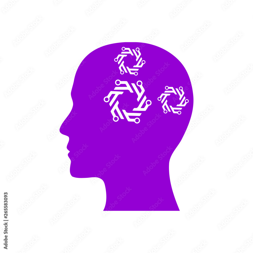 digital human head, brain, technology, head, memory, creative technology mind, artificial intelligence dark violet color icon
