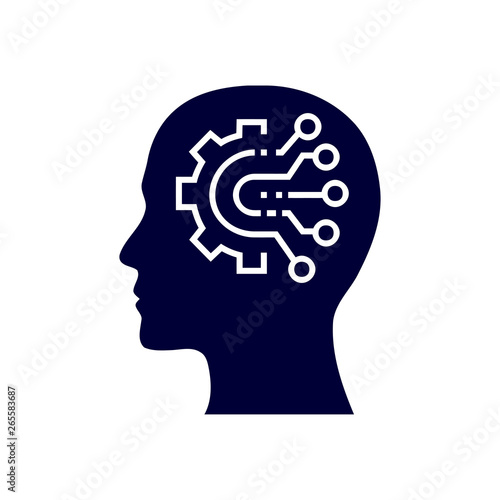 digital human head, brain, technology, head, memory, creative technology mind, artificial intelligence navy blue icon