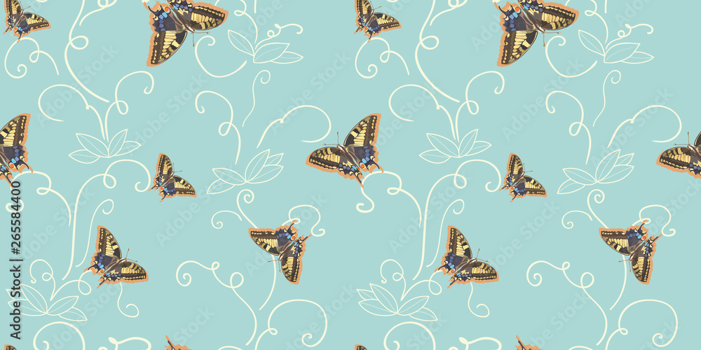 Turquoise pattern with plant and butterfly. Turquoise pattern with plant and butterfly.