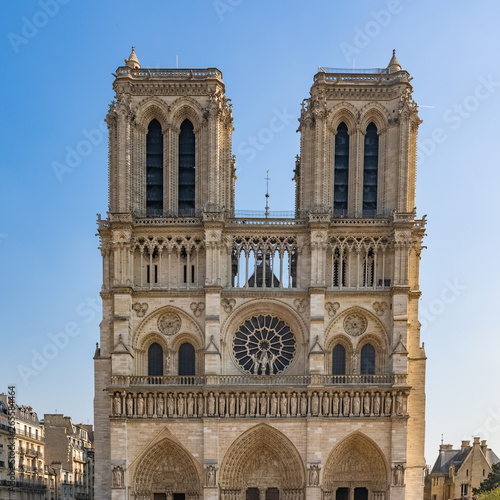 Paris, Notre-Dame cathedral in the ile de la Cite, the western facade