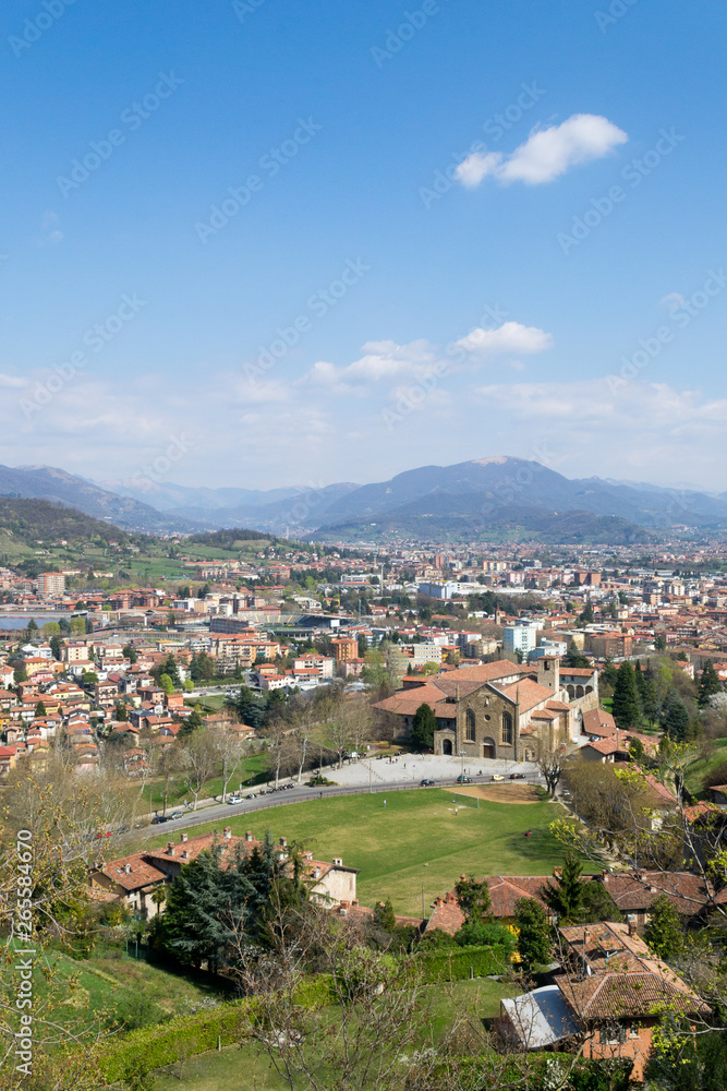 Aerial view of Bergamo city, a nice borough in Northern Italy