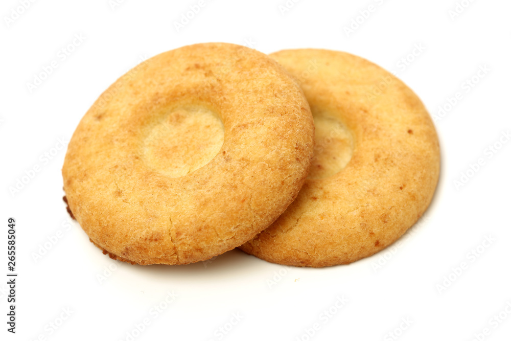Biscuits with whole-wheat flour. Crunchy, grains on white background Biscuits with whole-wheat flour. Crunchy, grains on white background