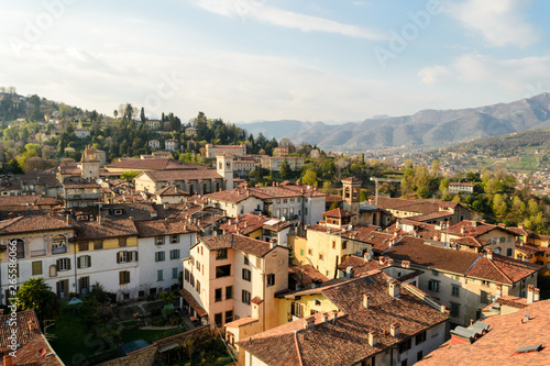 Panoramic aerial view of Bergamo Alta  the upper city. It is a medieval town in northern Italy