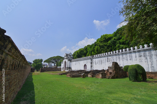 Elephant stables with white wall is surrounded the Phra Narai Rachanivet palace.This is an acient palace being built in Ayutthaya period with a remarkable architectural work. photo