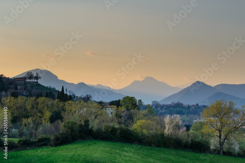 Landscape view of the country side near Bergamo in Italy seen from the ancient city walls recently nominated Unesco heritage site