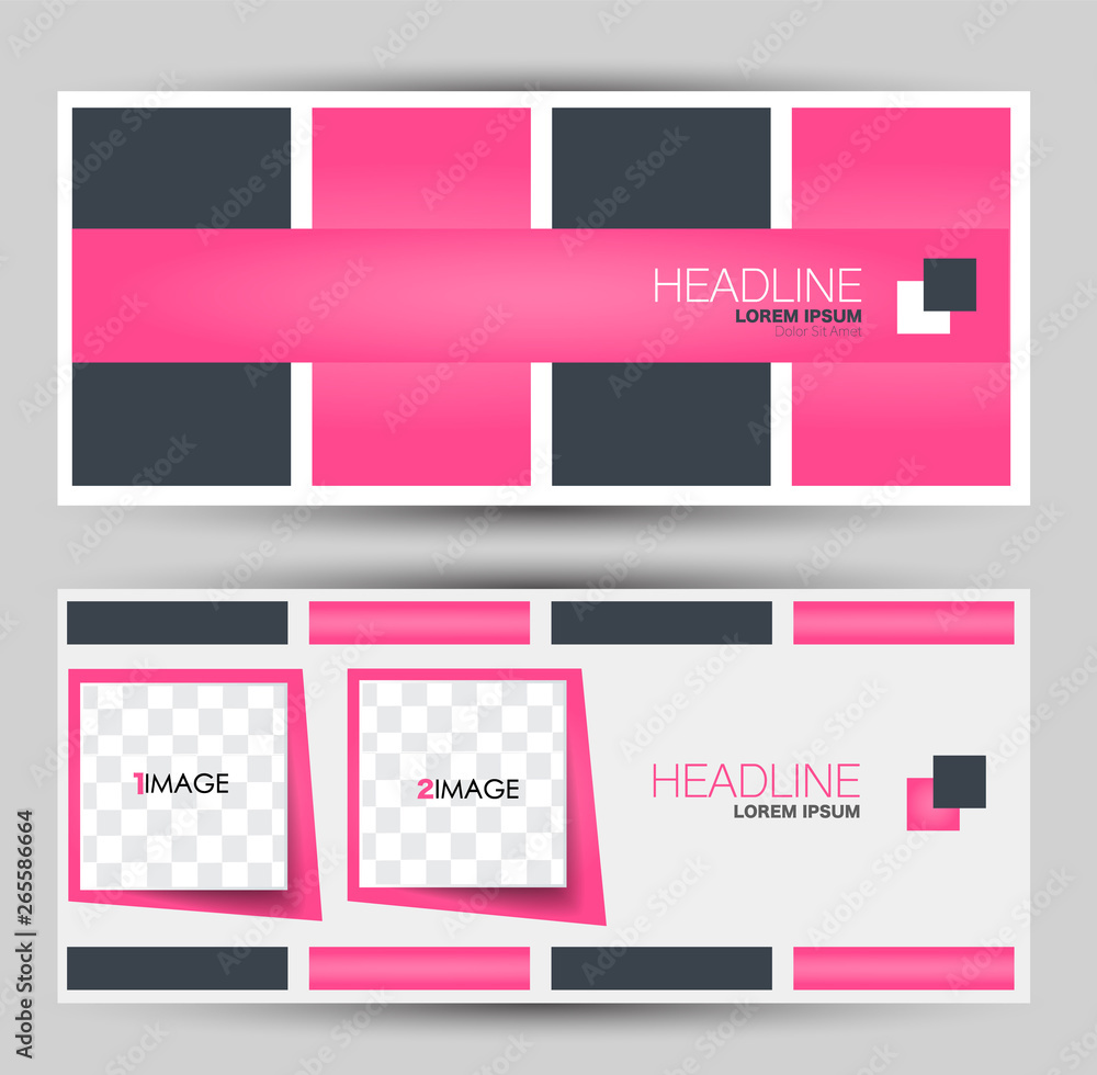 Banner for advertisement. Flyer design or web template set. Vector illustration commercial promotion background. Pink and grey color.