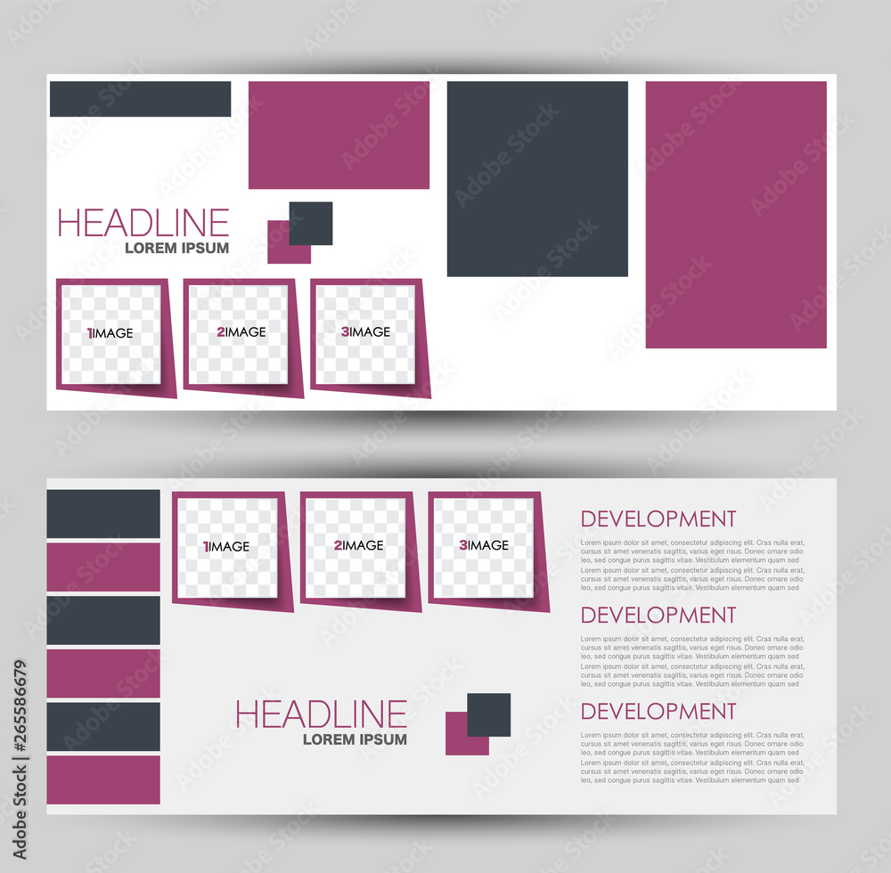 Banner for advertisement. Flyer design or web template set. Vector illustration commercial promotion background. Pink and grey color.