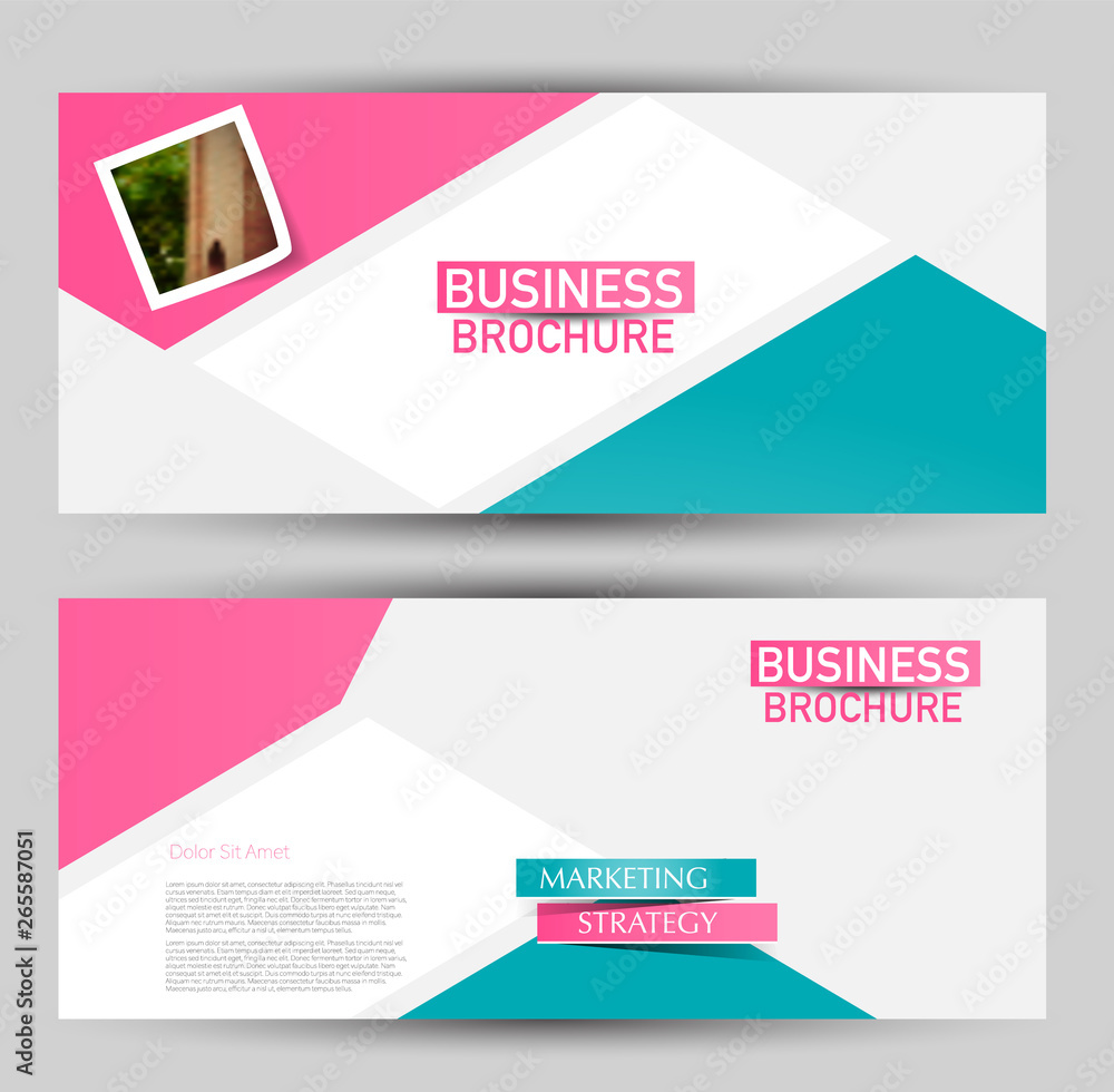 Naklejka premium Banner for advertisement. Flyer design or web template set. Vector illustration commercial promotion background. Blue and pink color.