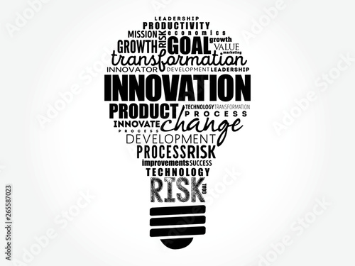 INNOVATION light bulb word cloud, business concept background