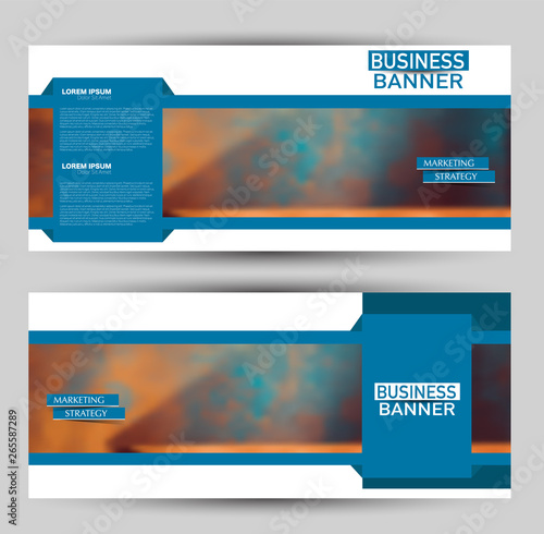 Banner for advertisement. Flyer design or web template set. Vector illustration commercial promotion background. Blue color.